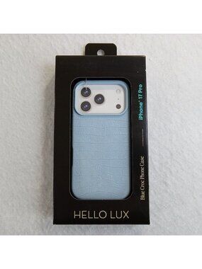 HELLO LUX Blue Croc Phone Case for iPhone 17 Pro Faux Leather Drop Protection